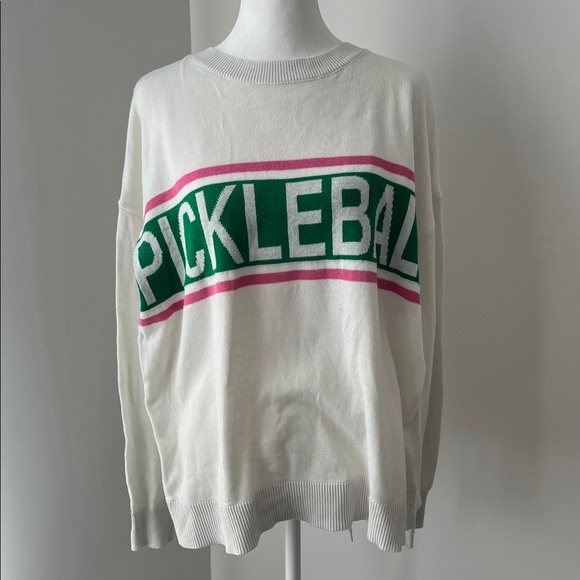 Fate Pickleball White Sweater with Green and Pink Accents Size Small - Picture 2 of 5